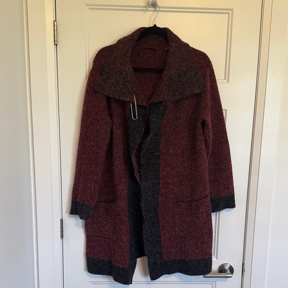 Red Burgundy and Gray Cardigan